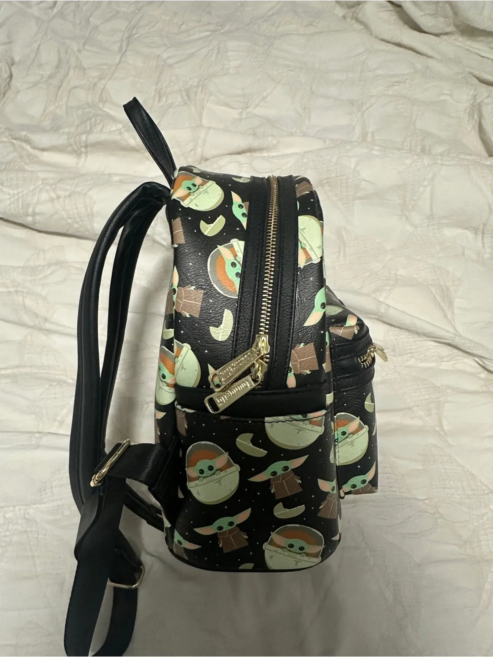 Loungefly Star Wars Grogu Mini Backpack - Black with Mint & Tan Print
